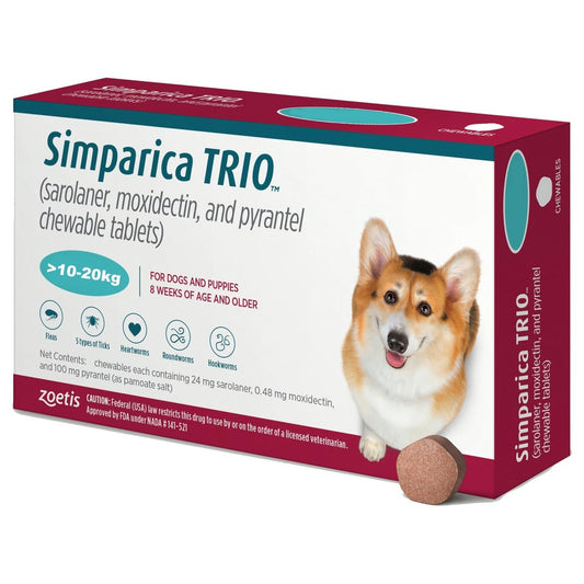 Simparica Trio 24mg Chewable Tablets for Dogs (10 - 20kg) 3S