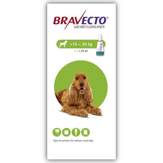 Bravecto 500mg Spot-On Solution for Medium Dogs (Single Pipette)