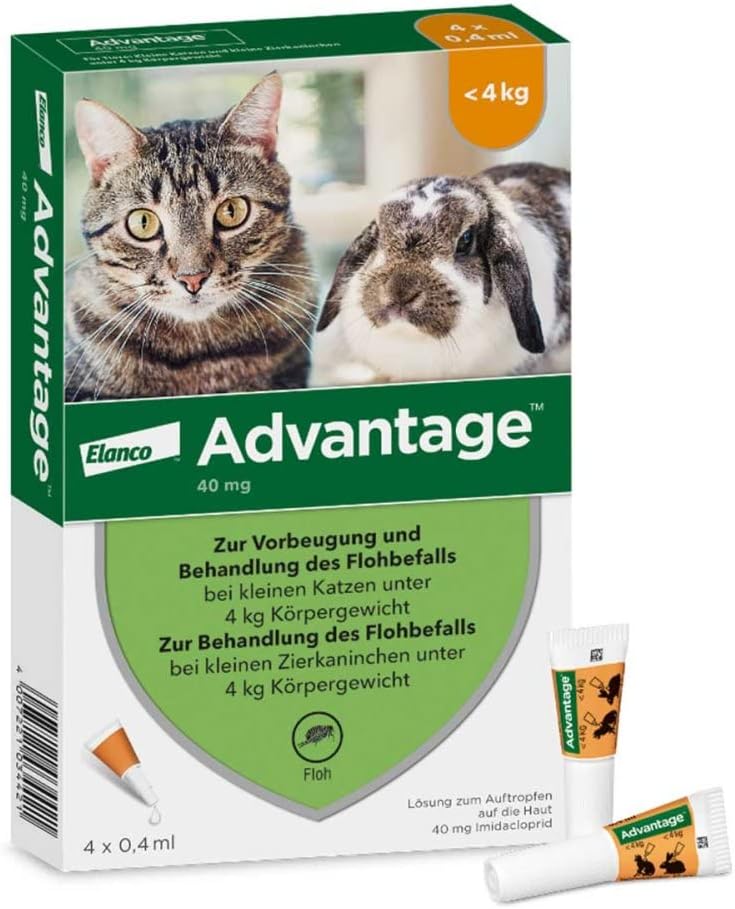 Advantage 40 Flea Treatment for Small Cats / Small Dogs / Rabbits 4 Pipettes