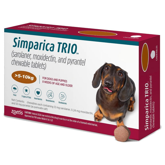 Simparica Trio 12mg Chewable Tablets for Dogs (5 - 10kg) 30s